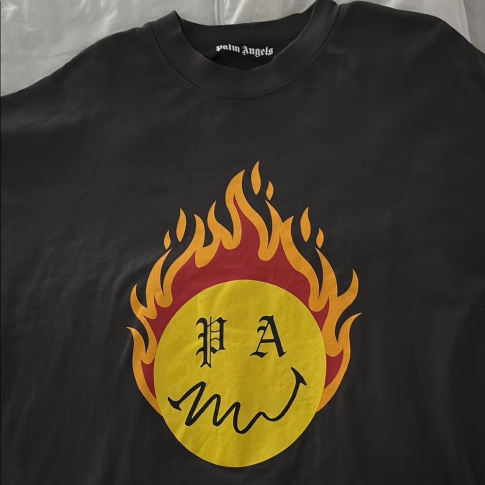 Palm Angels Black T-Shirt with Flame Graphic